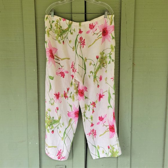 Dandy by Randi M. White Pink Floral Linen Pants Oufit Set Large L - Picture 4 of 6